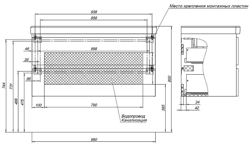 Тумба с раковиной KABINKA.KZ Вега 100 316655, 99x50.2x45.8 см, белый купить,NaN