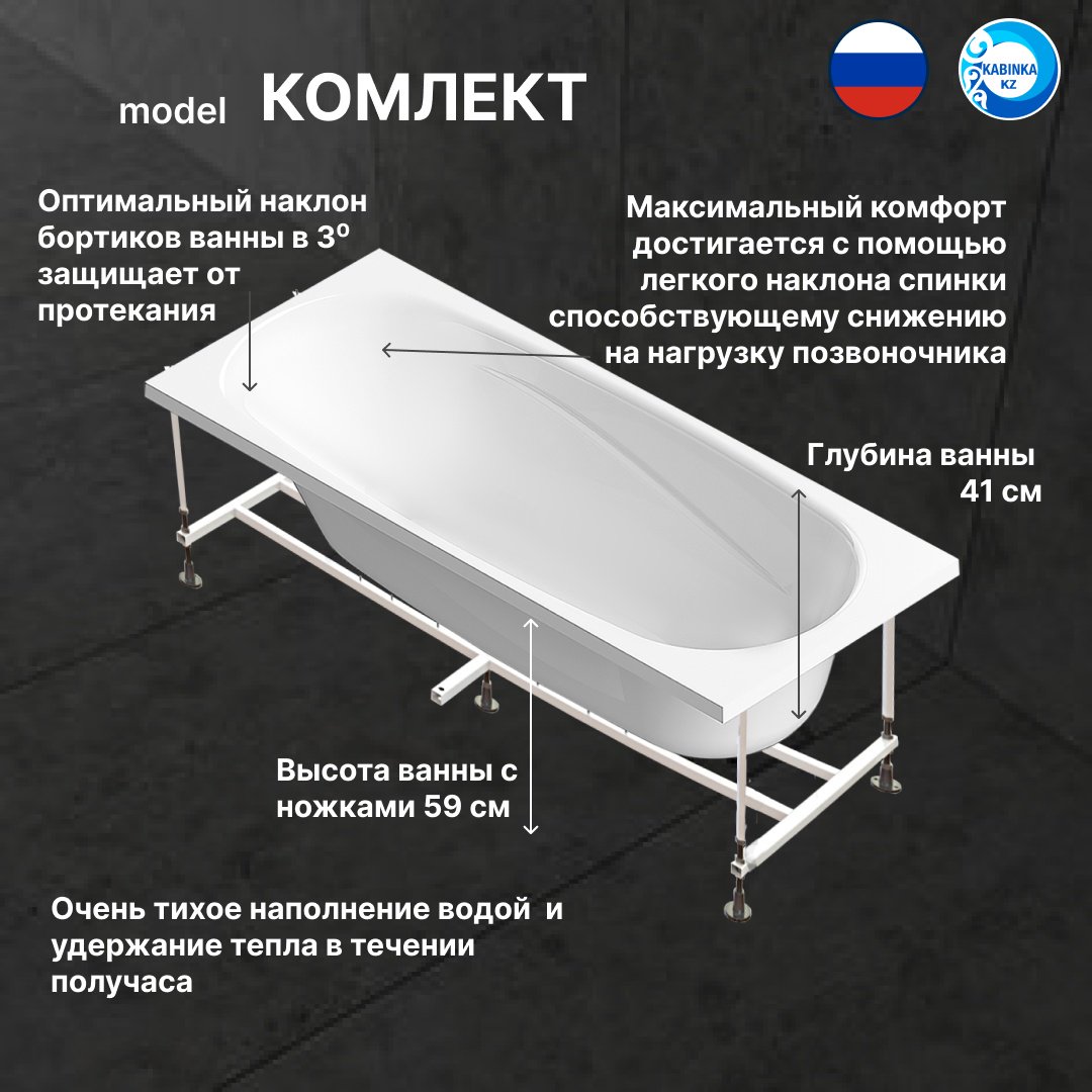Ванна KABINKA.KZ K0000194216 160x70 см, акрил купить,NaN