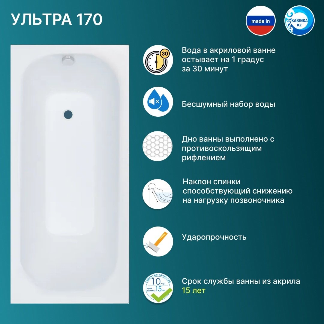 Ванна KABINKA.KZ ECO STANDARD 170x70, акрил