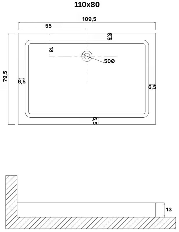 Душевой поддон KABINKA.KZ NG-P1180-14Q 110x80 низкий