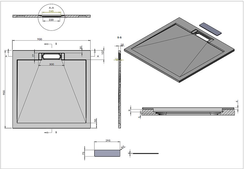 Душевой поддон KABINKA.KZ VST-4SRL9090A 90x90 низкий купить,254500