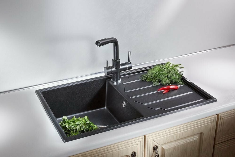 Кухонная мойка GRANULA 8601 86х50х20 см, кварцевый песок, тон графитовый
