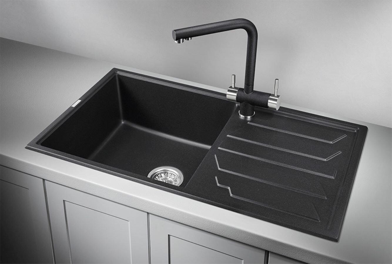 Кухонная мойка GRANULA 8601 86х50х20 см, кварцевый песок, тон графитовый