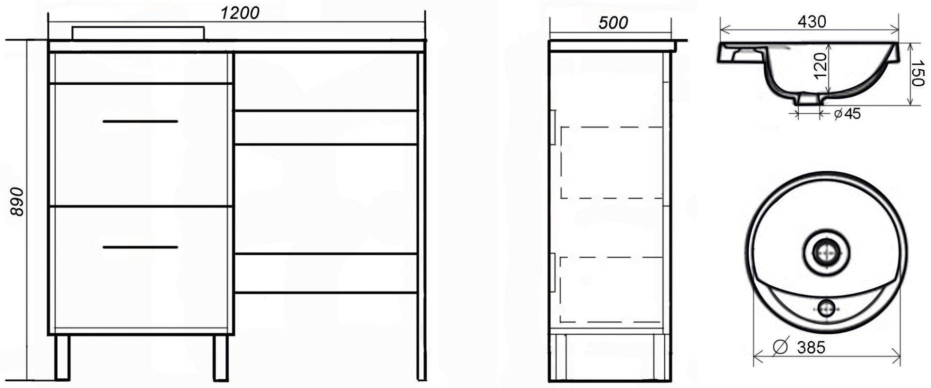 Тумба с раковиной KABINKA.KZ Соло 120, 120x85x50 см, коричневый купить,NaN