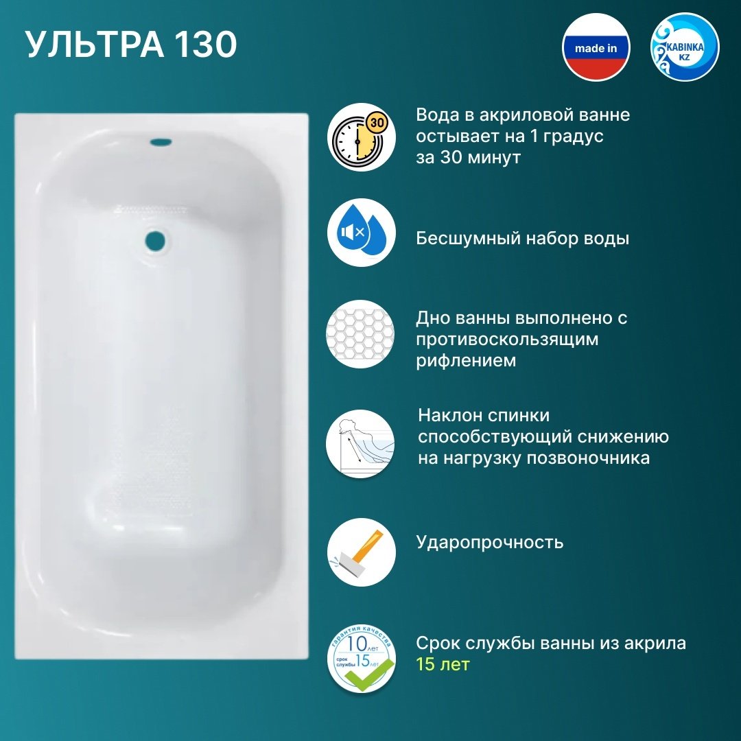 Ванна KABINKA.KZ Ультра 130x70, акрил