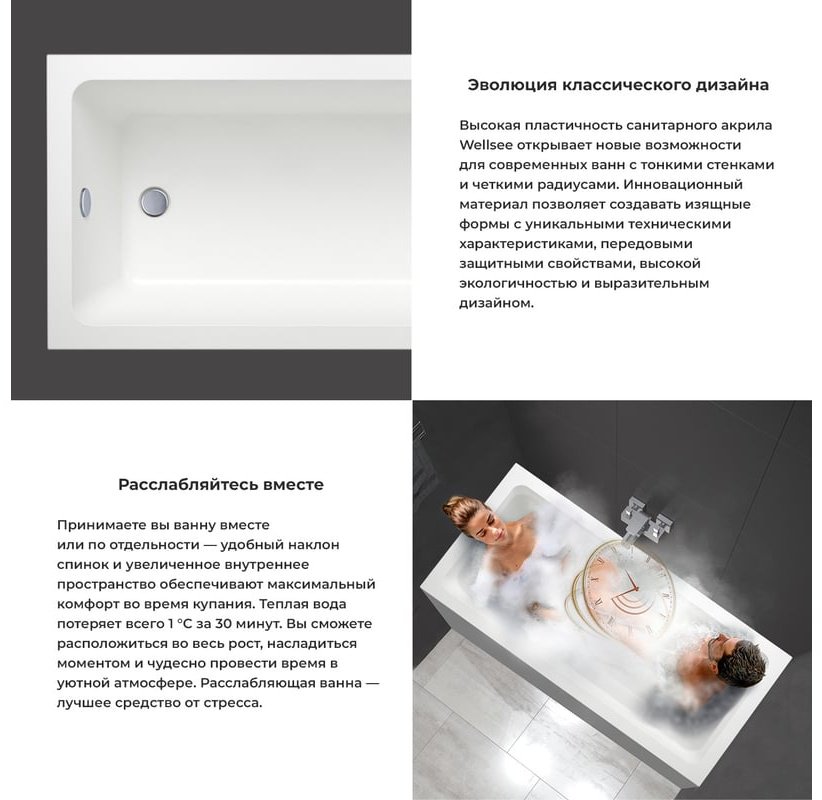Ванна Wellsee 231103002 180x85 см, акрил