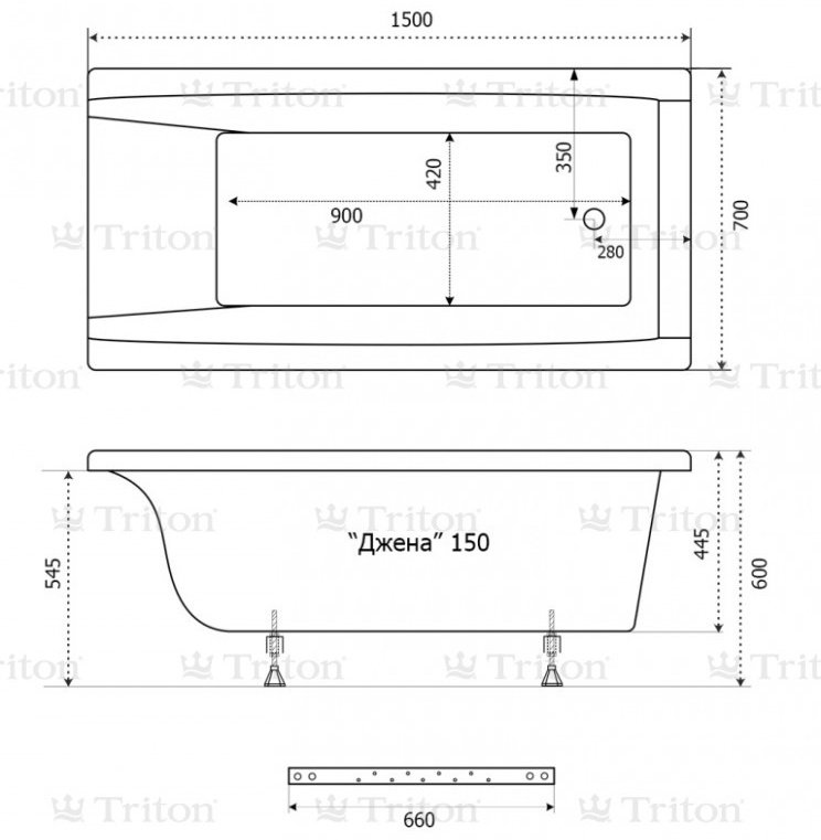 Ванна прямоугольная Triton Джена K0000018496 150x70 см, акрил