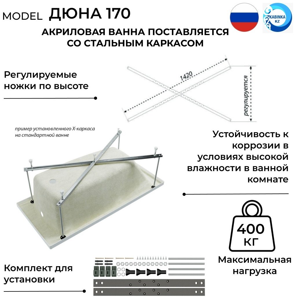 Ванна KABINKA.KZ Дюна 170x70 см, акрил