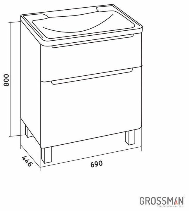 Тумба с раковиной Grossman АДЕЛЬ-70, 69x70x44.6 см, белый купить,NaN
