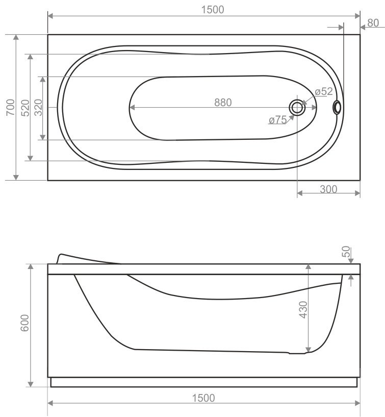 Ванна KABINKA.KZ Classic 150x70 см, акрил купить,NaN