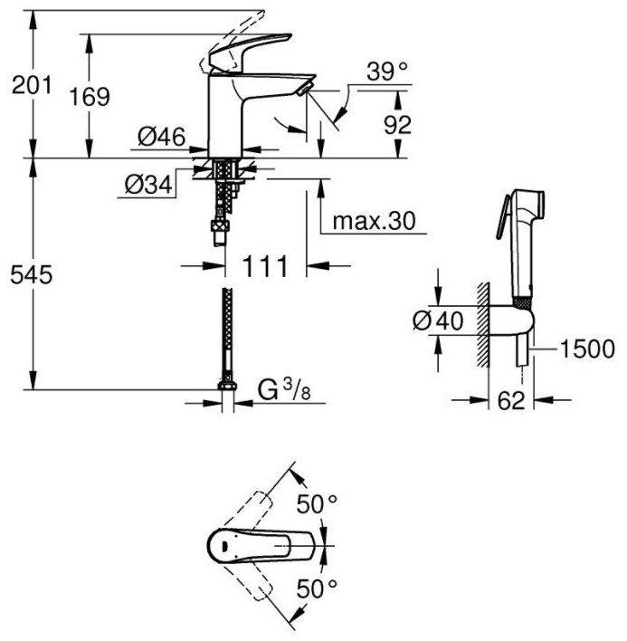 Смеситель для раковины (умывальника) Grohe EuroSmart S-Size 23124003, однозахватный купить,95400