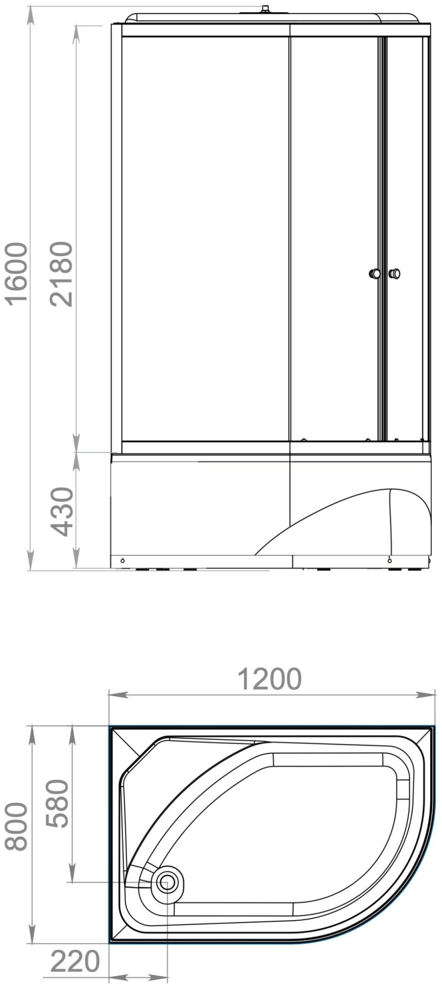 Душевая кабина KABINKA.KZ DS01DS128LHWM00.Gt-Black, 218х120 см, высокий поддон купить,NaN