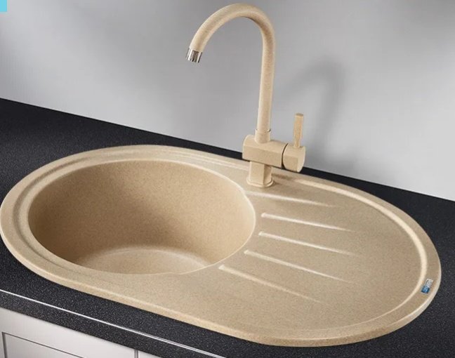 Кухонная мойка GRANULA 7601 76х50х21 см, кварцевый песок, тон бежевый
