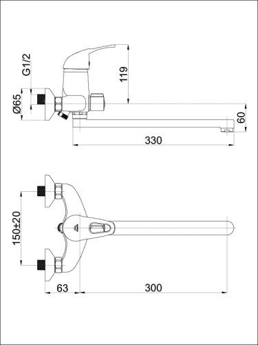 Смеситель для ванны Rubineta P-11/C Star для ванны P11CK01 цвет хром, однозахватный