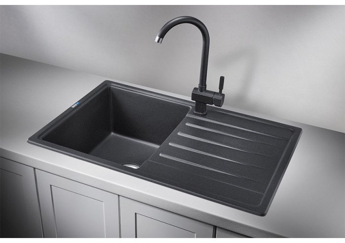 Кухонная мойка GRANULA 7602 76х50х20 см, кварцевый песок, тон черный