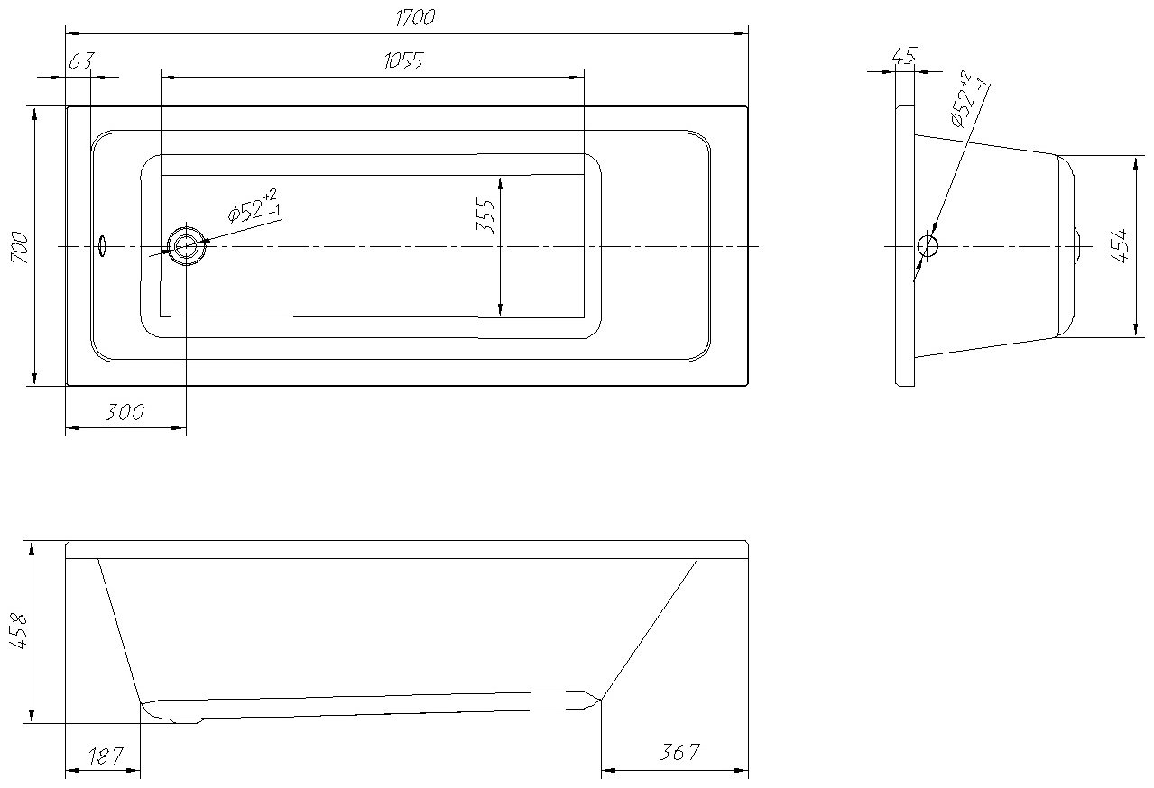 Ванна прямоугольная NOVARO LA 170x70 см акрил