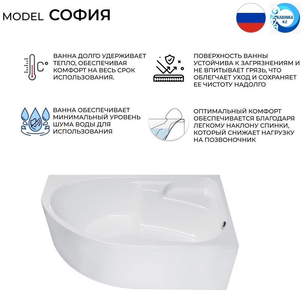 Ванна KABINKA.KZ София R 170x95 см, акрил
