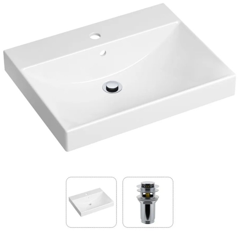 Раковина Lavinia Boho 21520888, Комплект 2 в 1 Lavinia Boho Bathroom Sink (состоит из 33311012, 182129000), цвет хром накладная прямоугольная 60х46 см, фарфор