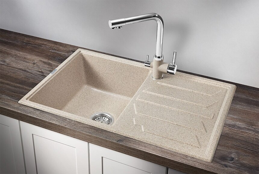 Кухонная мойка GRANULA 8002 80х50х20 см, кварцевый песок, тон пирит