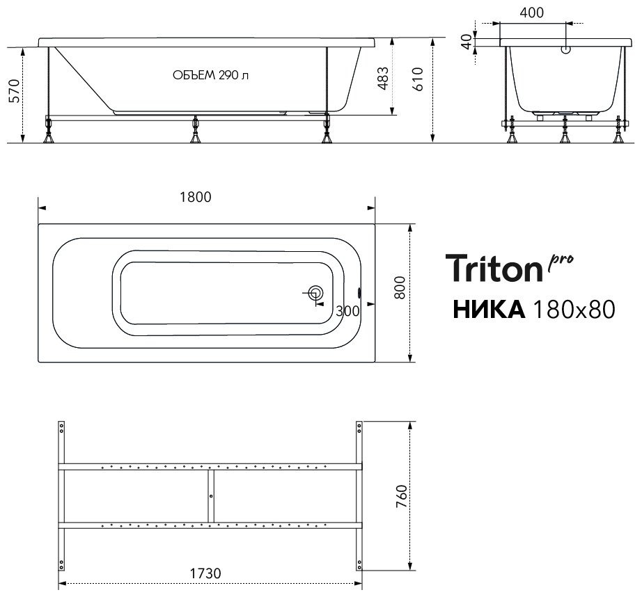 Ванна Triton Ника 180x80 см, акрил купить,212700