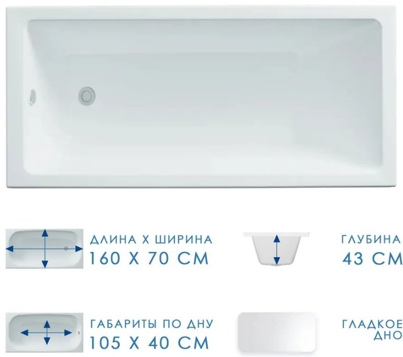 Ванна KABINKA.KZ Аура 160 160x70 см, акрил