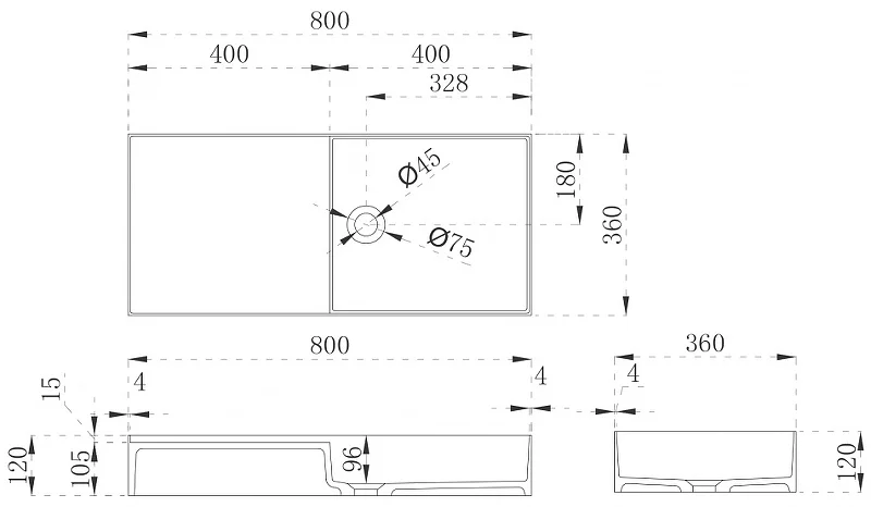 Раковина подвесная Abber Stein AS2648 80х36х12см белый
