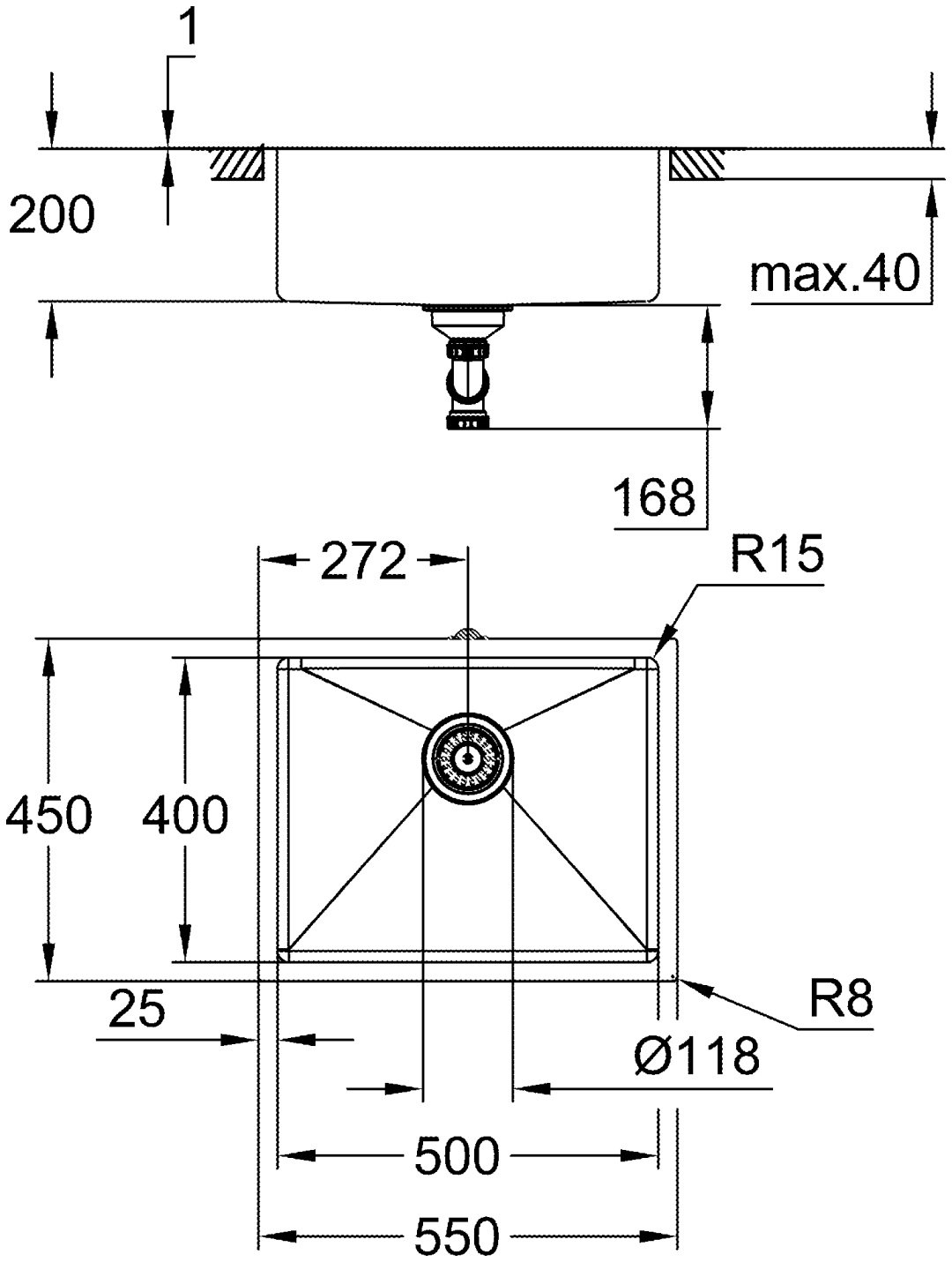 Кухонная мойка Grohe K700 55х45х20 см, нержавеющая сталь, тон серебристый