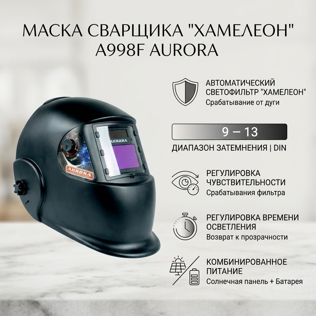 AuroraPRO маска сварщика "Хамелеон" А998F (9-13DIN) BLACK COSMO/AuroraPRO купить,NaN