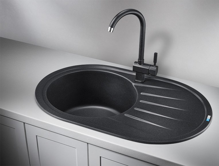 Кухонная мойка GRANULA ST-7601 76х50х20 см, кварцевый песок, тон черный купить,81700