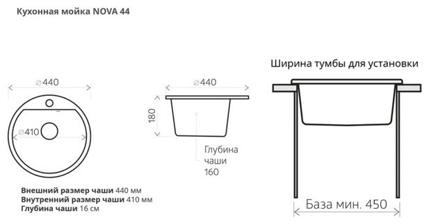 Кухонная мойка NOVA 4640145613336 44х44х18 см, кварцевый песок, тон белый купить,NaN