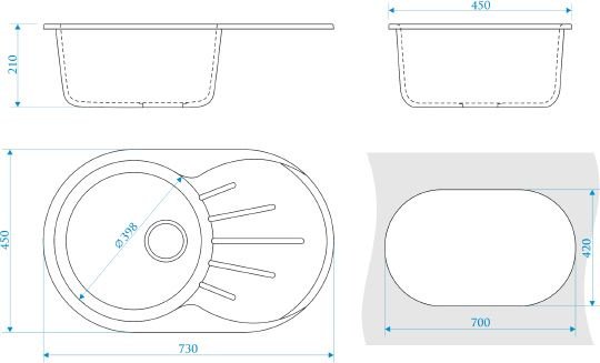 Кухонная мойка Marrbaxx T110Q010 73х45х21 см, искусственный камень, тон светло-серый купить,50200