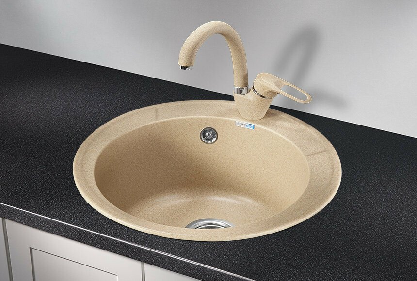 Кухонная мойка GRANULA 4802 48х48х18 см, кварцевый песок, тон бежевый