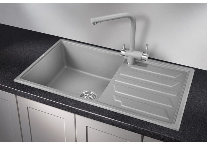 Кухонная мойка GRANULA 8601 86х50х20 см, кварцевый песок, тон алюминиум