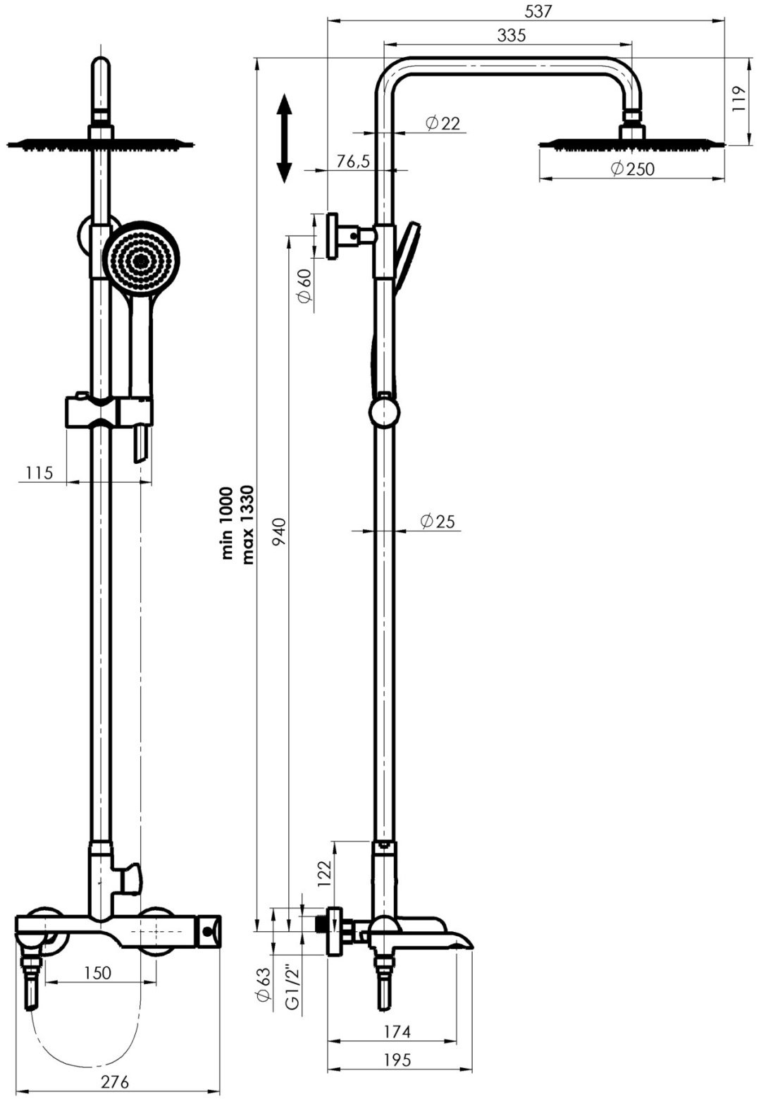 Rubineta душевой набор (гарнитур) OLO BK/Ultra 10 SW DV 3/4 625123