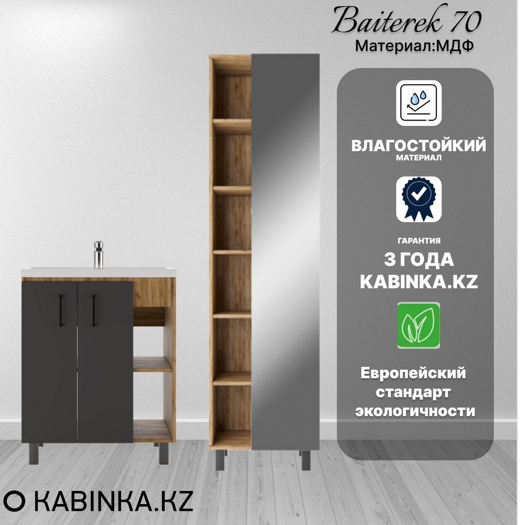Комплект для ванной KABINKA.KZ Байтерек (шкаф-пенал, тумба под раковину, раковина) коричневый, графит - ForteMarket Комплект для ванной KABINKA.KZ Байтерек (шкаф-пенал, тумба под раковину, раковина) коричневый, графит купить,NaN