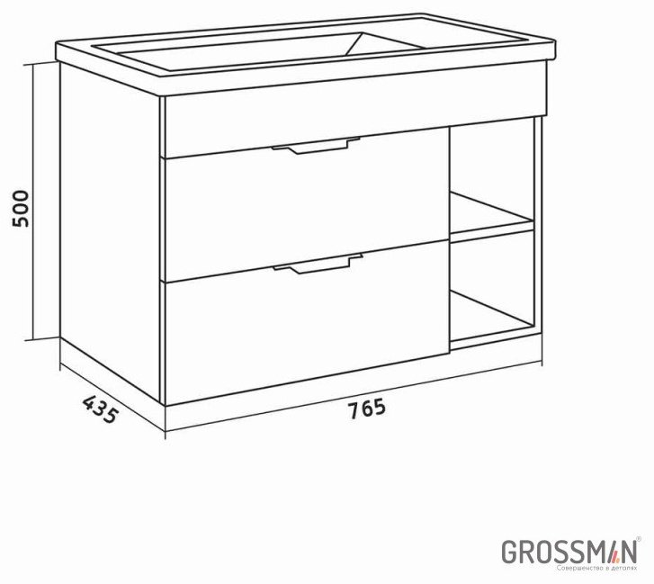 Комплект для ванной Grossman ФОРТА 80 (шкаф-пенал, тумба под раковину, зеркало, раковина) темно-коричневый