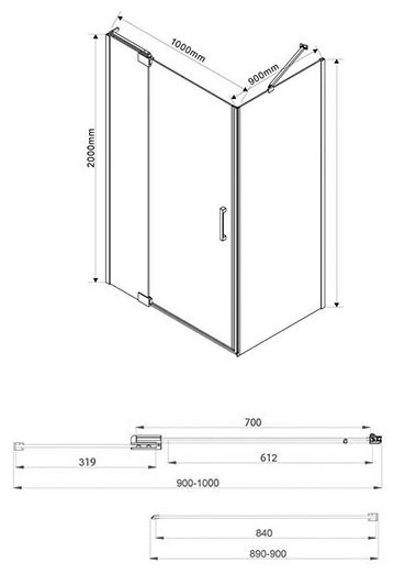 Душевое ограждение KABINKA.KZ двухстенное VSR-1E901090CL, 1000х2000 мм