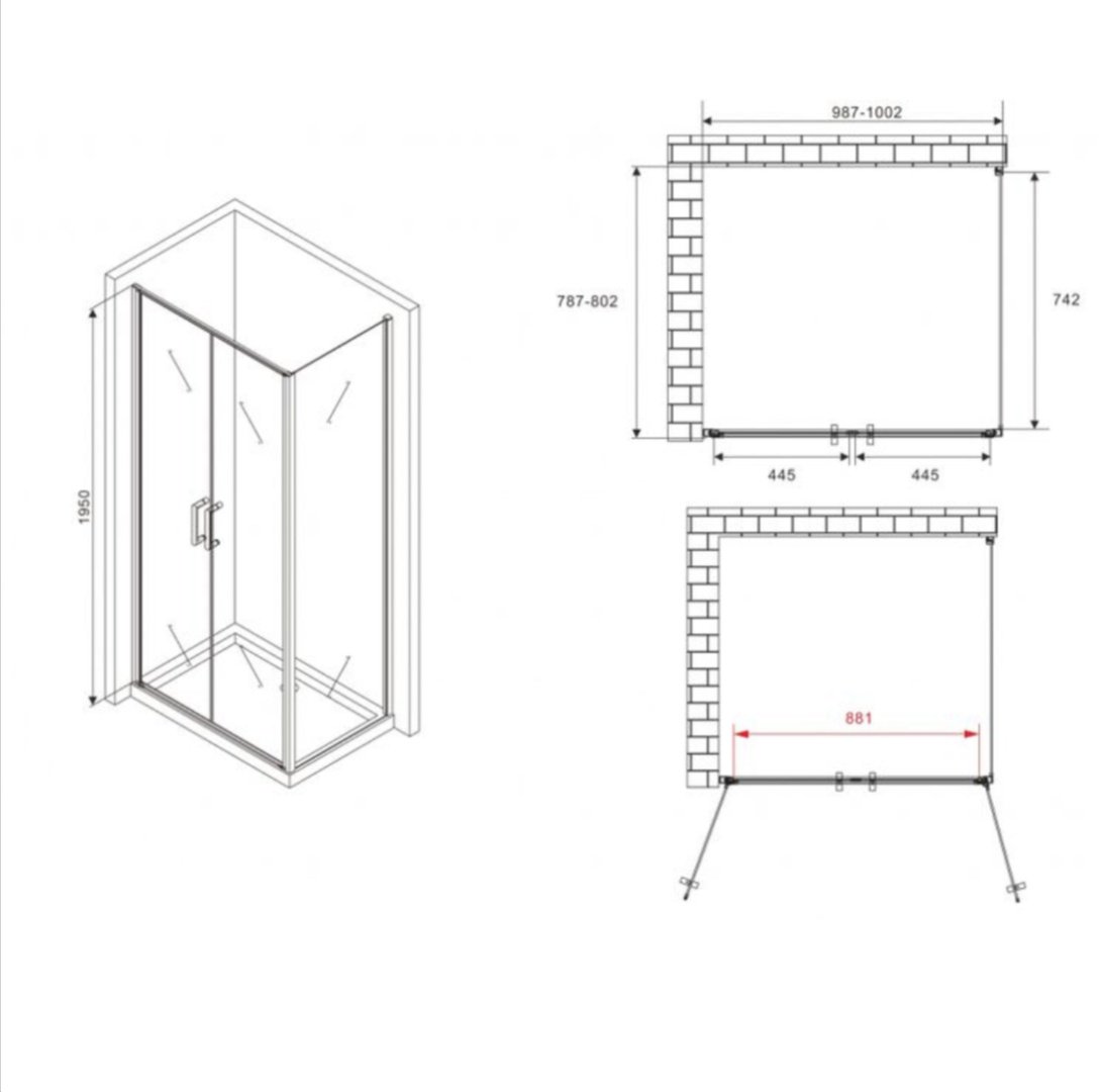 Душевое ограждение Abber двухстенное AG04100BC-S80B, 1000х1950 мм купить,NaN