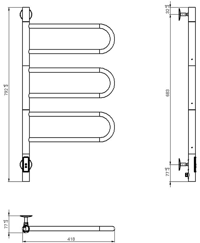 Полотенцесушитель электрический Vincea VTD-1R2CE, нестандартный 44x80 см
