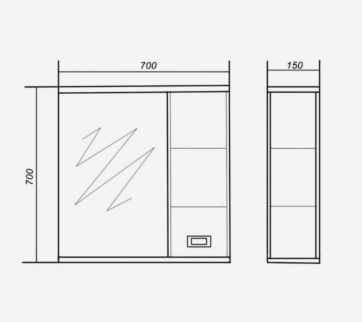 Шкаф зеркальный навесной KABINKA.KZ Ника 70, 70x15x70 см, белый