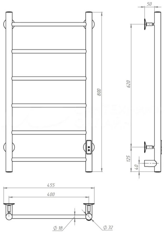 Полотенцесушитель электрический Аспект Пэк сп 1, лесенка 40x80 см