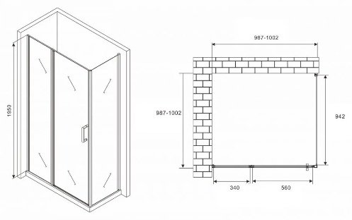Душевое ограждение Abber двухстенное AG04100MS-S100M, 1000х1950 мм купить,NaN