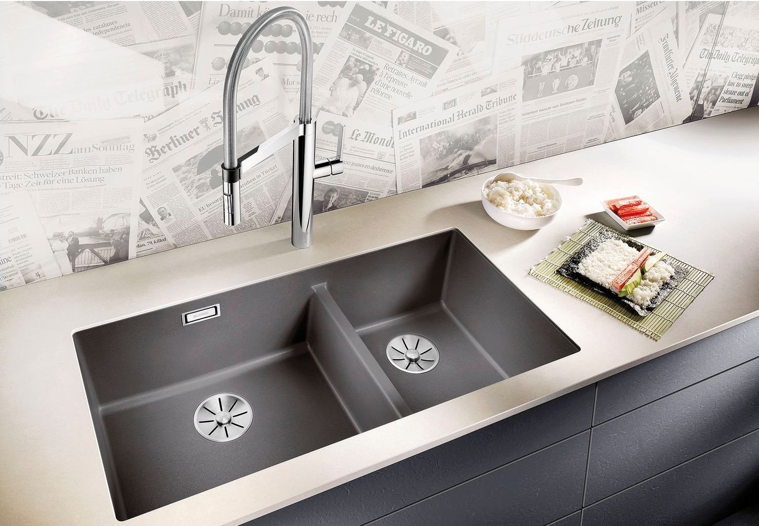 Кухонная мойка Blanco Subline 480-320-U 85.5х46х20 см, натуральный камень, тон черный купить,358386