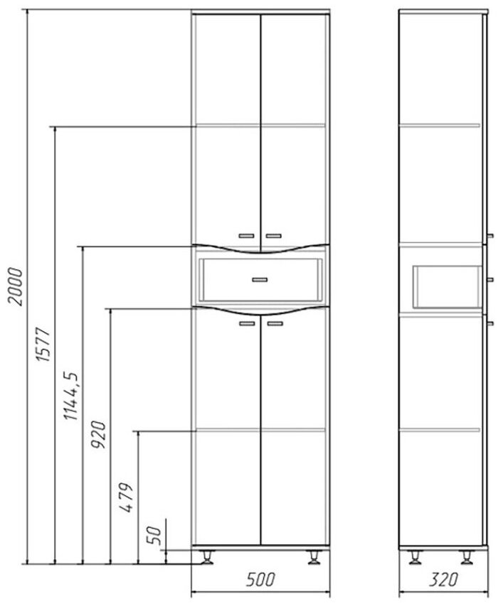 Шкаф-пенал напольный KABINKA.KZ DA1011P, 50x31.6x200 см, белый купить,NaN