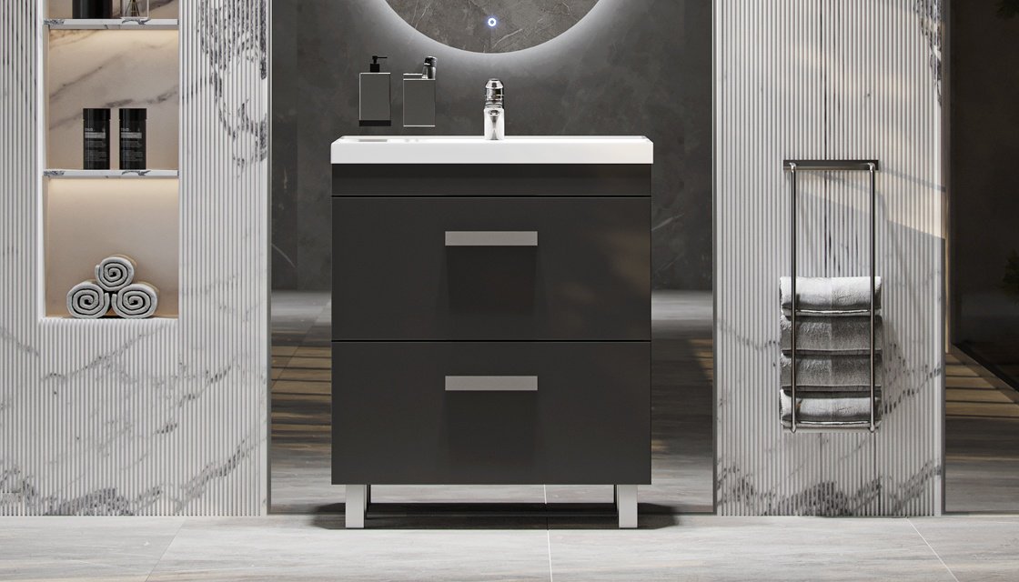 Тумба с раковиной KABINKA.KZ ORLANDO 70, 70x85.5x45 см, графит купить,NaN