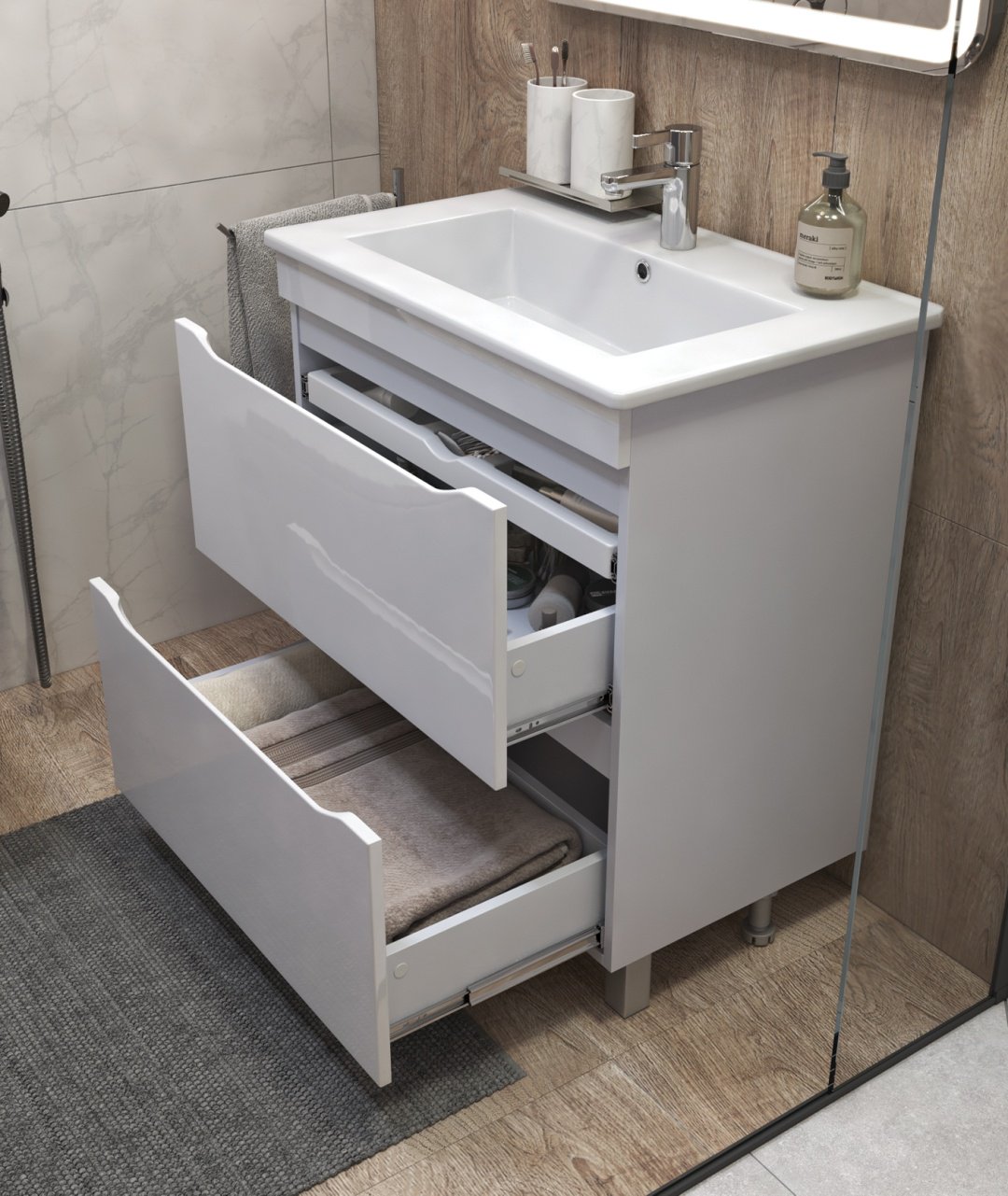 Тумба с раковиной KABINKA.KZ Grani 750, 76.5x85x47.5 см, белый купить,NaN