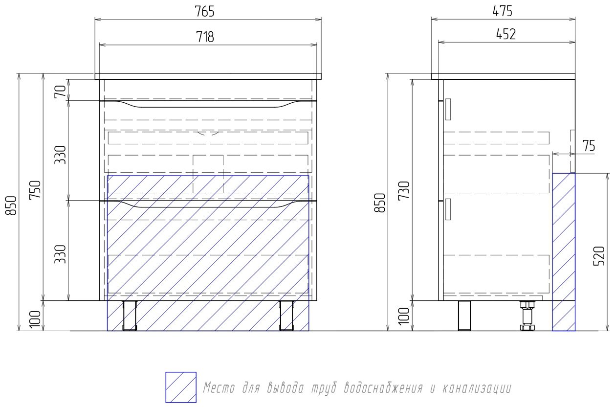 Тумба с раковиной KABINKA.KZ Grani 750, 76.5x85x47.5 см, белый купить,NaN