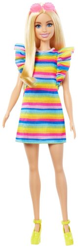 Кукла-модель Barbie Fashionistas. Барби в радужном платье (с брекетами) HPF730, 29 см