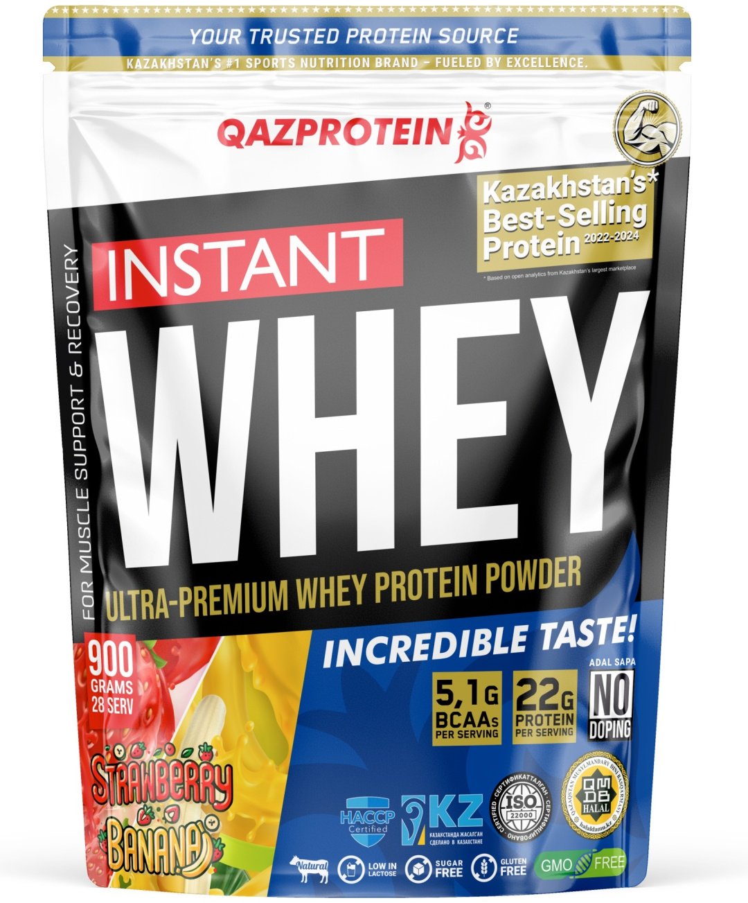 Qazprotein Instant Whey банан, клубника 900 г