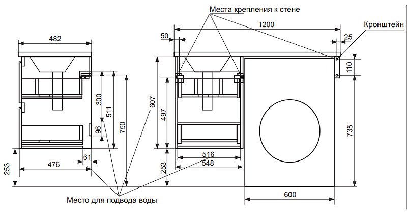 Тумба с раковиной KABINKA.KZ ФР-00001929, 120.2x63.2x48.2 см, белый купить,NaN